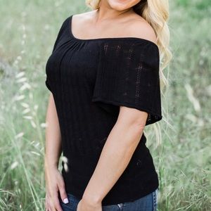 Off the shoulder tie back sweater
